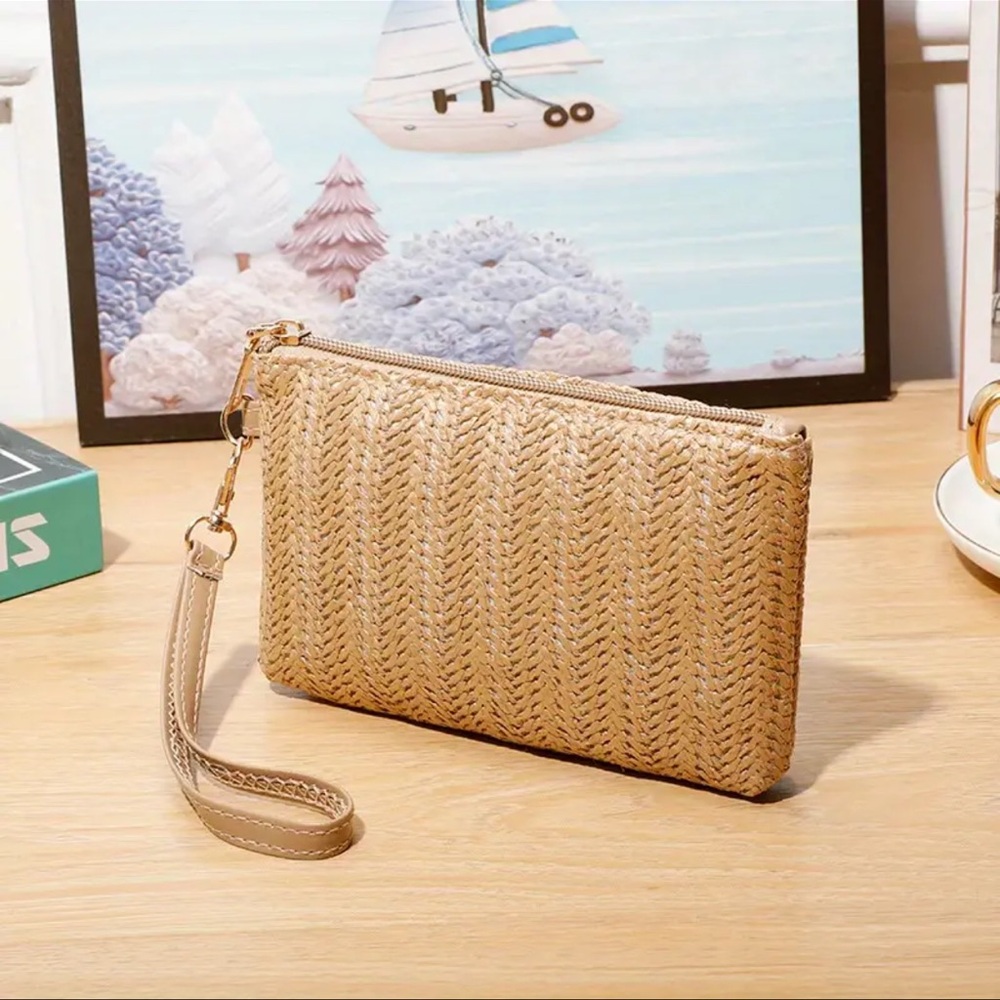 Woven Tan Wristlet Clutch with Zip Closure NWT